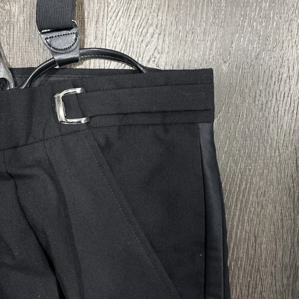 VTG 70s Wool Dress Pants With Suspenders Side Belt Talon Zipper Adjustable 38x31 - Picture 4 of 16